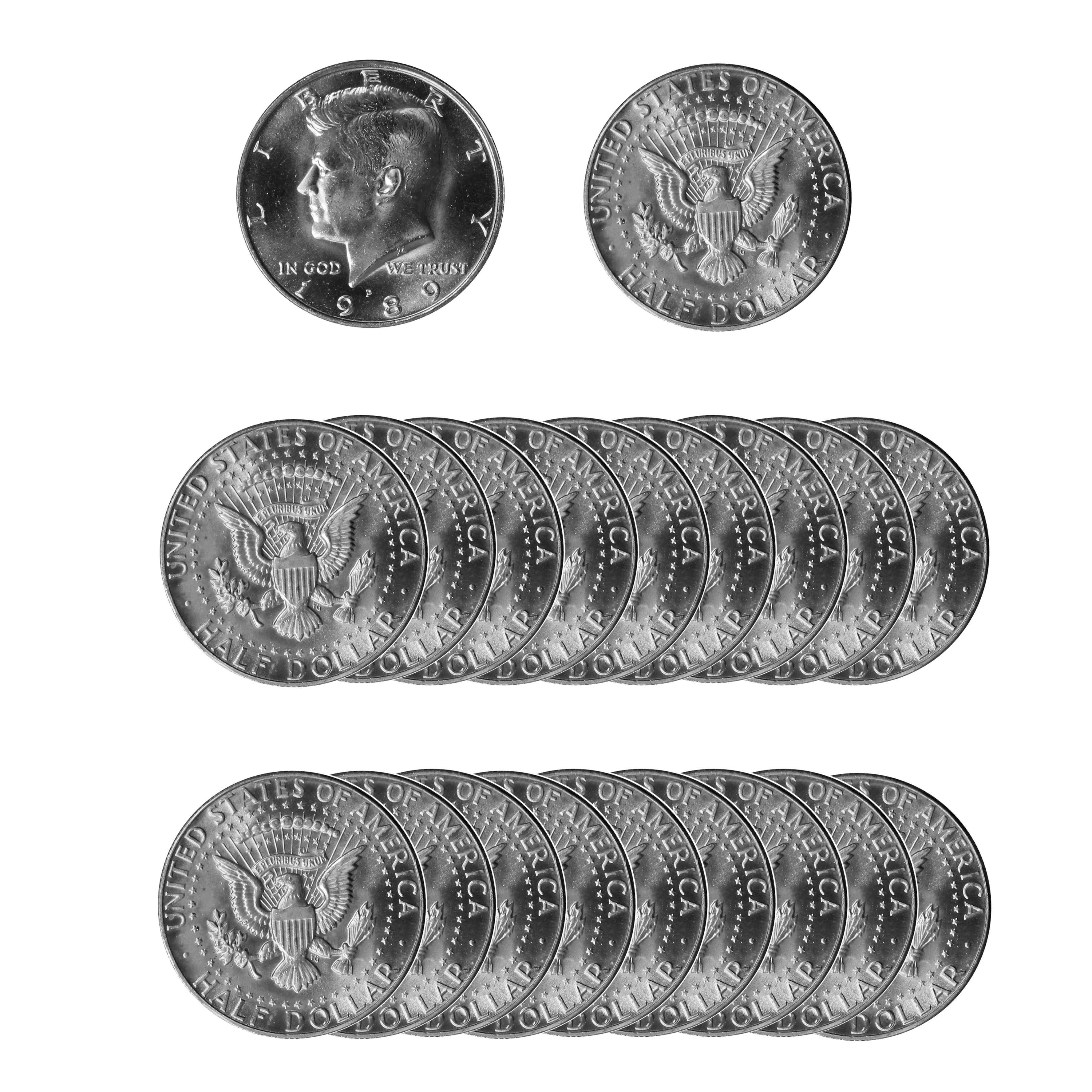 1989 -P Kennedy Half Dollar Roll BU Clad 20 US Coins | eBay
