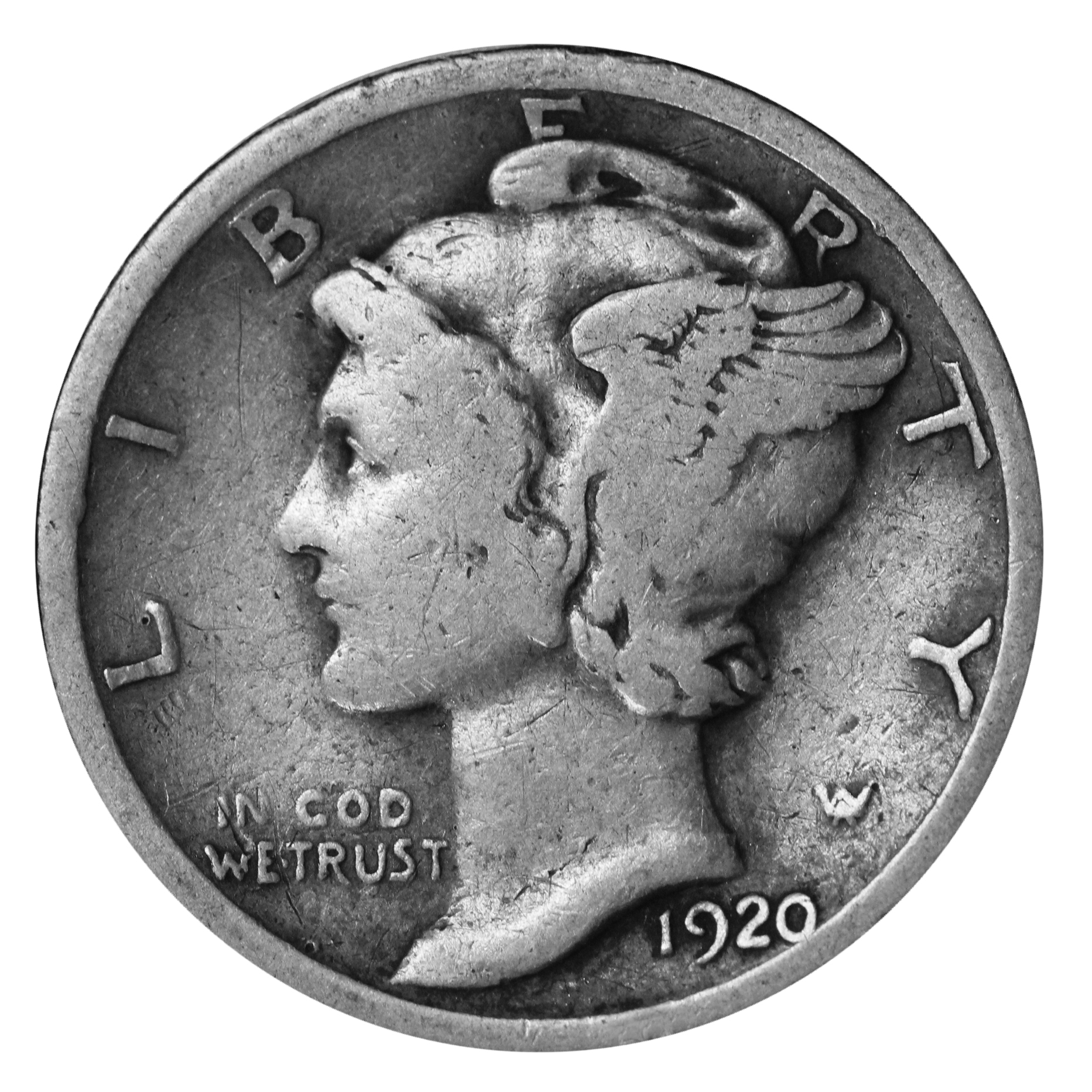 1920-D Mercury Dime Circulated 90/% Silver US Coin