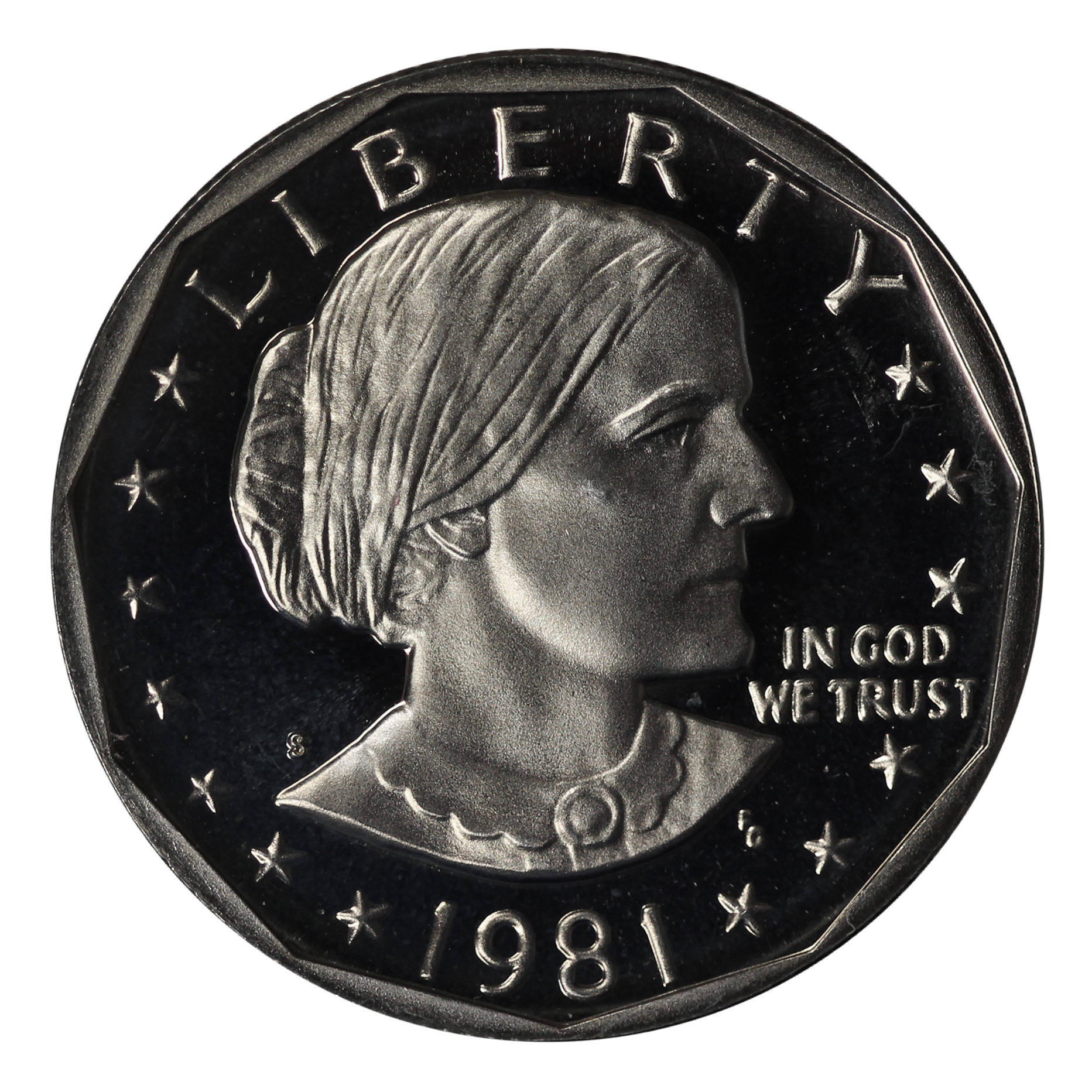 1981 S Susan B Anthony Dollar Single Type 1 (Filled S) Gem DCAM Proof CN-Clad