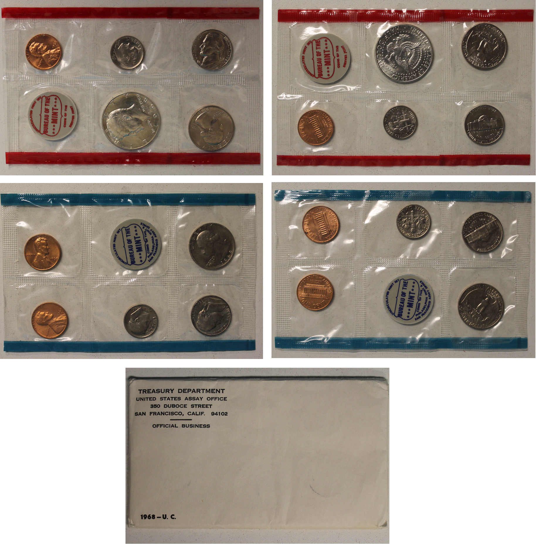 1968 P/&D United States 10 Coin BU Mint Set with 40/% Silver Half Dollar as Issued