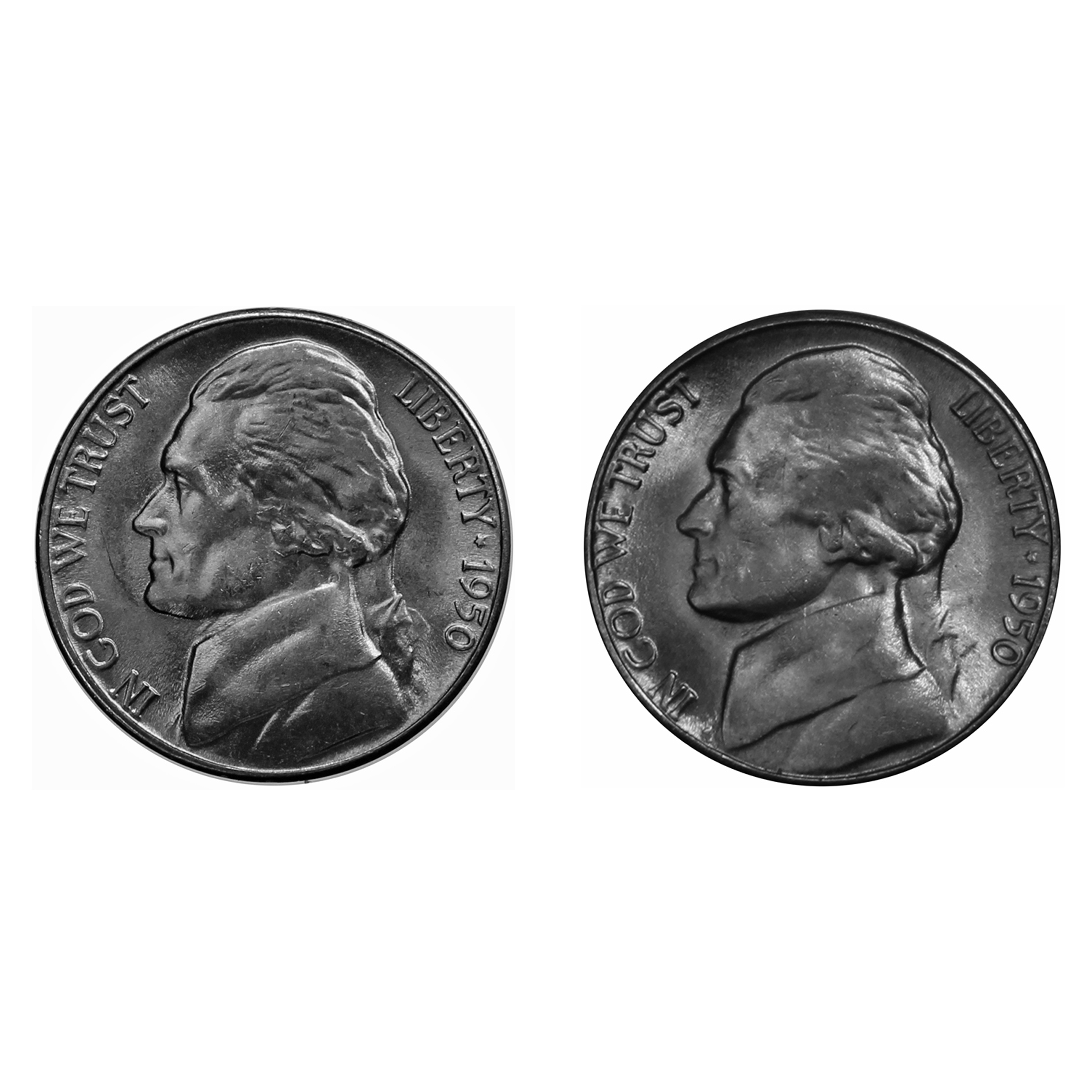 Gem BU US 2 Coin lot 1950 P D Jefferson Nickel Year set Choice