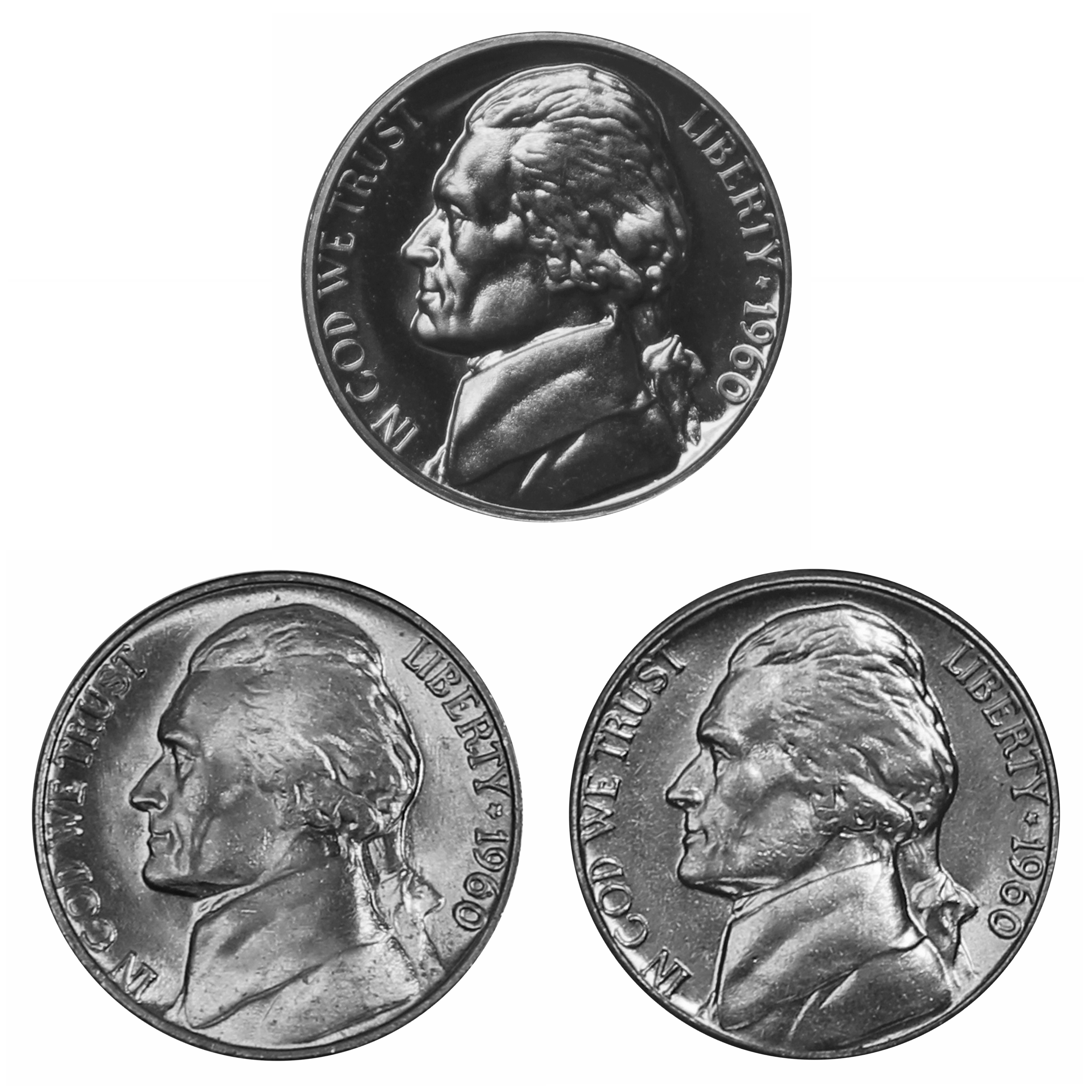 1948 P D S Jefferson Nickel Year set Choice Gem BU US 3 Coin lot