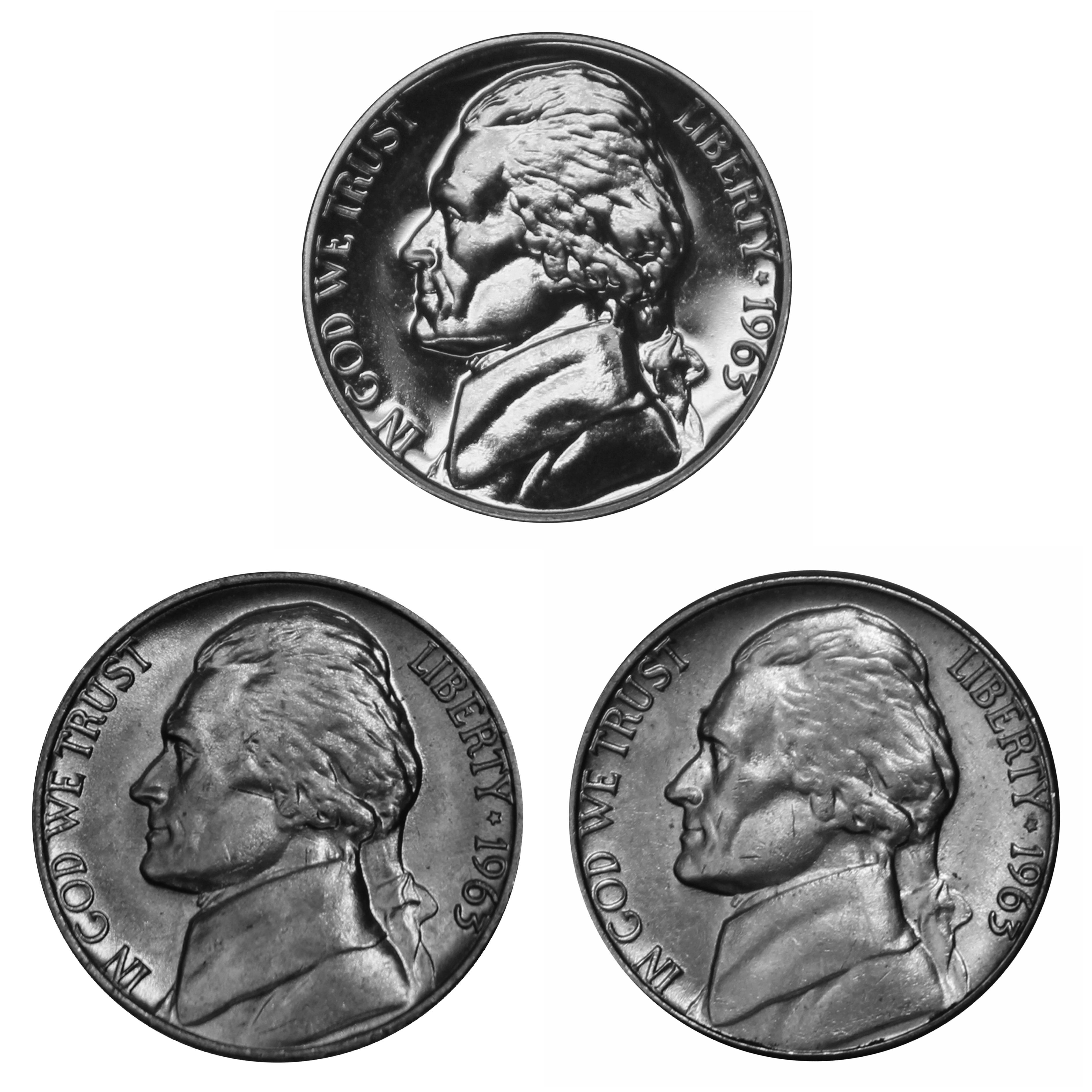 3 coins 1940-P,D,S Jefferson Nickels