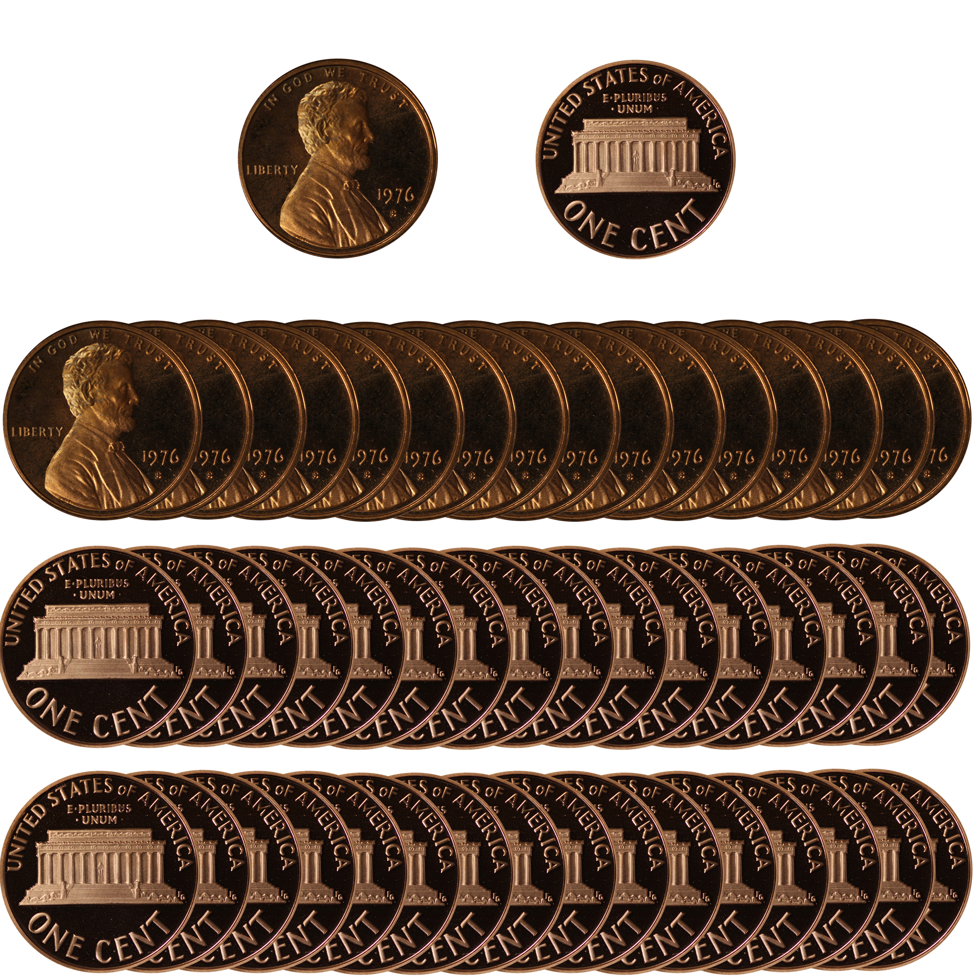 1976-D Lincoln Memorial cent pennies Choice//Gem BU Roll Uncirculated 50