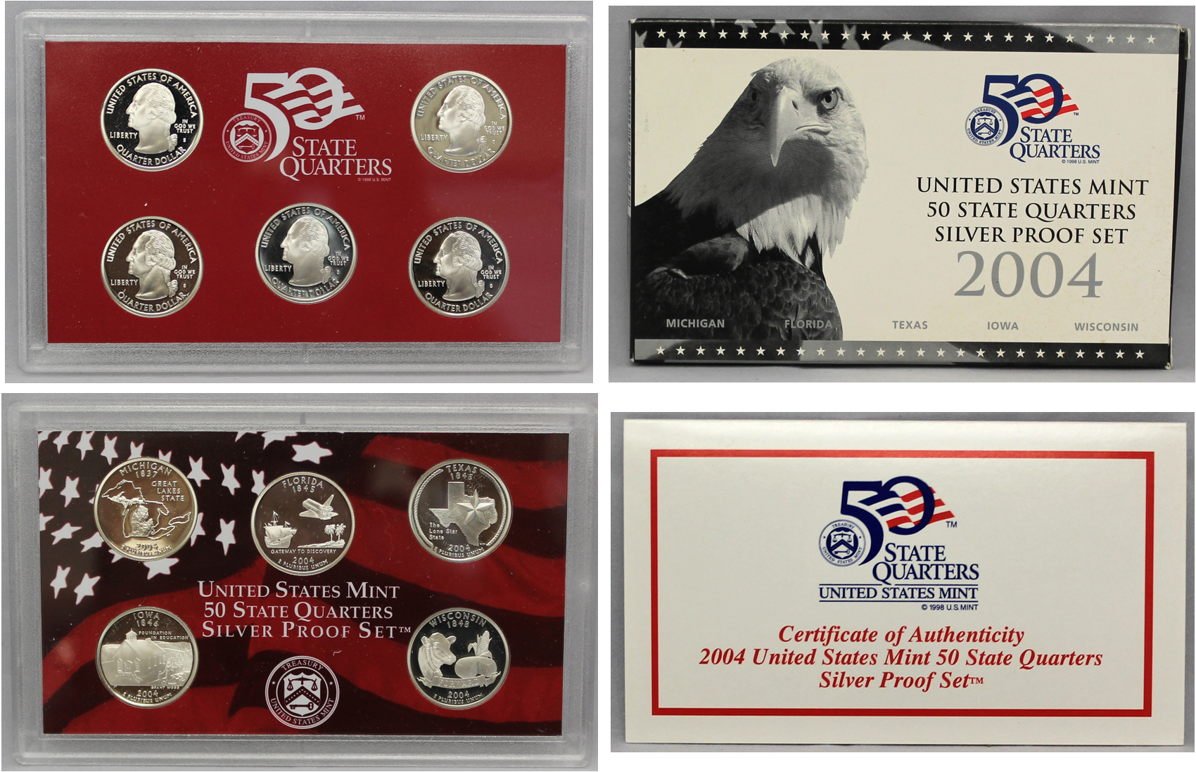 2004 Proof State Quarter Set Gem DCAM 90% Silver - (OGP) 5 coins | eBay