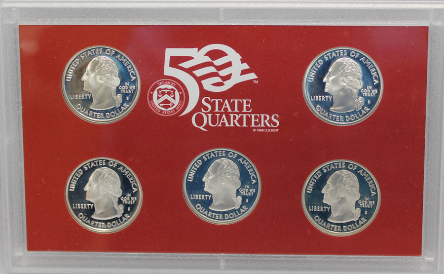 5 coins 2008 Proof State Quarter Set Gem DCAM Clad - OGP