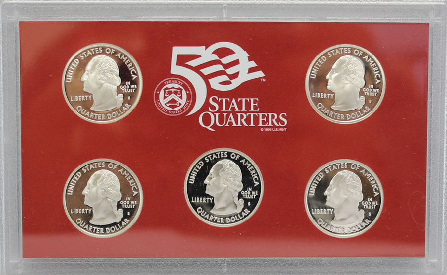 5 coins 2008 Proof State Quarter Set Gem DCAM Clad - OGP
